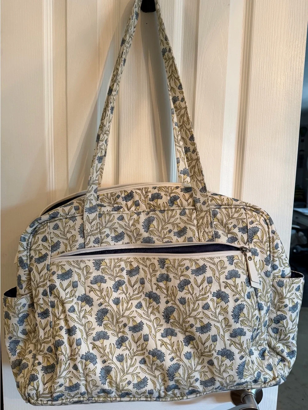 Myra Diaper Bag Royal Damask Blue Floral Canvas Tote (missing changing pad)